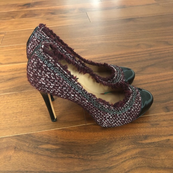 Ann Taylor Patent Leather Cap Toe Tweed Pumps - Picture 5 of 6